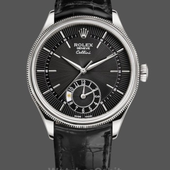 Men's Rolex Cellini Dual Time 39mm Men's-50529-Black Dial-White Gold Black