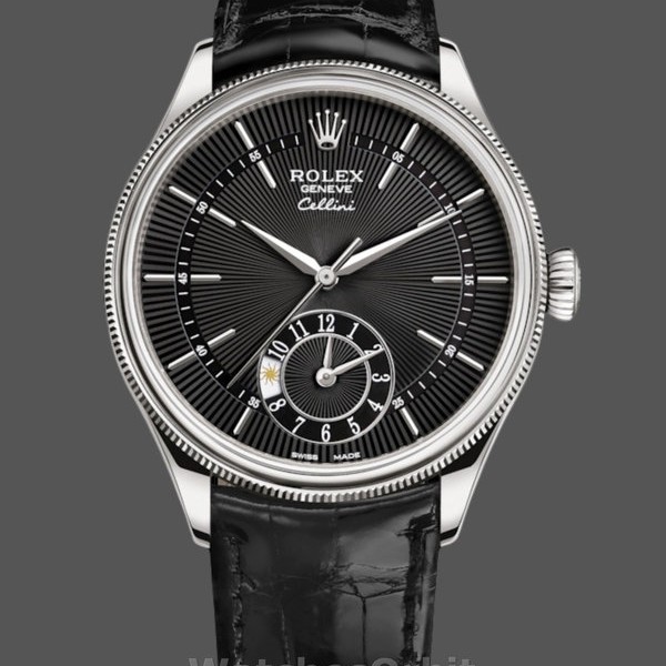 Mens Rolex Cellini Dual Time 39mm Mens-50529-Black Dial-White Gold Black Replica Image