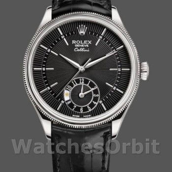 Men's Rolex Cellini Dual Time 39mm Men's-50529-Black Guilloche Dial Black