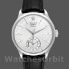 Mens Rolex Cellini Dual Time 39mm Mens-50529-Silver Sunburst Dial-Black Leather Strap Silver Replica Image