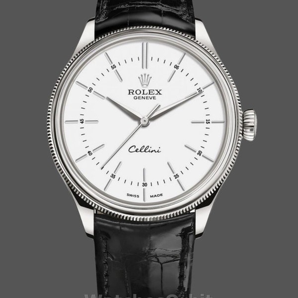 Mens Rolex Cellini Time 39mm Mens-50509-Black Leather Strap-White Dial White Replica Image