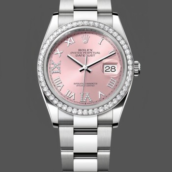 Women's Rolex Datejust 36-126284RBR 0024, Pink Roman Dial, Diamond, Women’s Pink Dial Roman Numeral Hour Markers