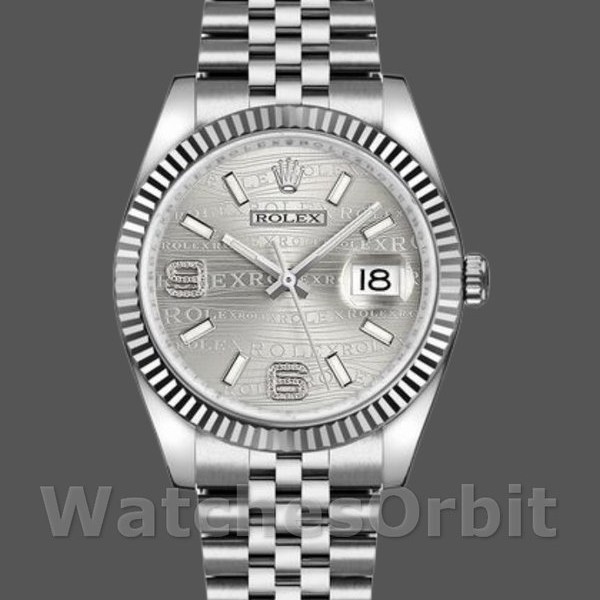 Unisexs Rolex Datejust 36mm Unisex-116234-0159-Rhodium Wave-Diamond Dial Rhodium Wave Diamond Replica Image