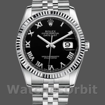 Men's Rolex Datejust 36mm Men's-116234-Stainless Steel-Fluted Bezel-Black Roman Dial Black