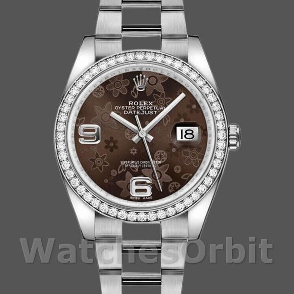 Unisexs Rolex Datejust 36mm Unisex-116244-Bronze Floral Arabic Diamond Dial Bronze Replica Image