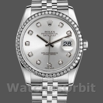Women's Rolex Datejust 36mm Women's-116244-Silver Dial-Diamonds Silver