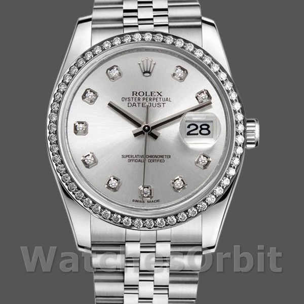 Womens Rolex Datejust 36mm Womens-116244-Silver Dial-Diamonds Silver Replica Image