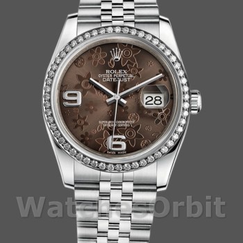 Unisex's Rolex Datejust 36mm Unisex-116244-Stainless Steel-Chocolate Floral Dial Chocolate