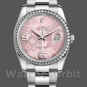 Women's Rolex Datejust 36mm Women's-116244-Stainless Steel-Pink Floral Dial Pink