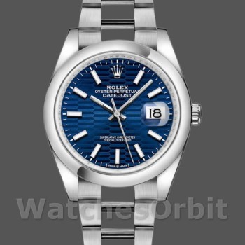 Unisex's Rolex Datejust 36mm Unisex-126200-Blue Motif Wave Dial-Stainless Steel Blue
