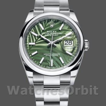 Unisex's Rolex Datejust 36mm Unisex-126200-Olive Green Palm Motif Dial-Stainless Steel Green<br />