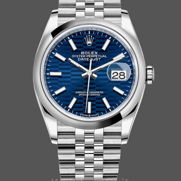 Unisexs Rolex Datejust 36mm Unisex-126200-Stainless Steel-Automatic Blue Motif Wave Dial Blue Replica Image