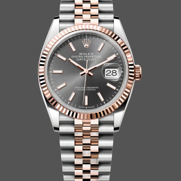 Unisexs Rolex Datejust-126231, Two-Tone Stainless Steel & Rose Gold, Grey Rhodium Dial Grey Rhodium Dial Replica Watch Image
