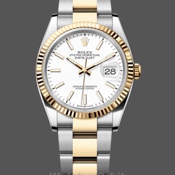 Women's Rolex Datejust 36mm Unisex-126233 0020-White Index Dial White