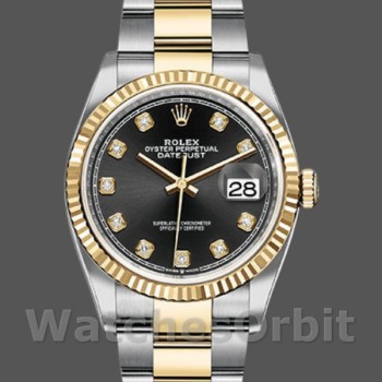 Unisex's Rolex Datejust 36mm Unisex-126233-Black Diamond Dial-Fluted Bezel Black