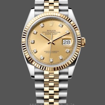 Unisex's Rolex Datejust 36mm Unisex-126233-Champagne Diamond Dial-Fluted Bezel Champagne