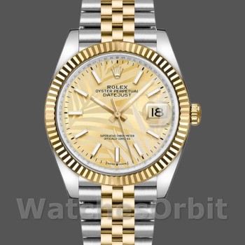 Unisex's Rolex Datejust 36mm Unisex-126233-Golden Palm Motif Dial-Fluted Bezel Golden