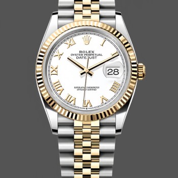 Unisex's Rolex Datejust 36mm Unisex-126233-White Roman Dial-Fluted Bezel White