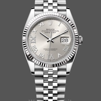 Unisex's Rolex Datejust 36mm Women's-126234 0029-Silver Diamond Roman Dial Silver