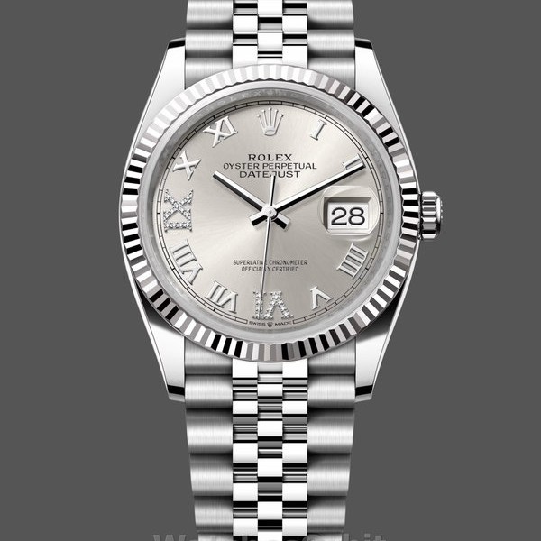 Unisexs Rolex Datejust 36mm Womens-126234 0029-Silver Diamond Roman Dial Silver Replica Image