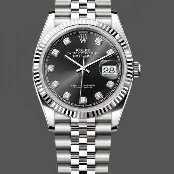 Unisex's Rolex Datejust 36mm Unisex-126234-Fluted Bezel-Black Diamond Dial Black