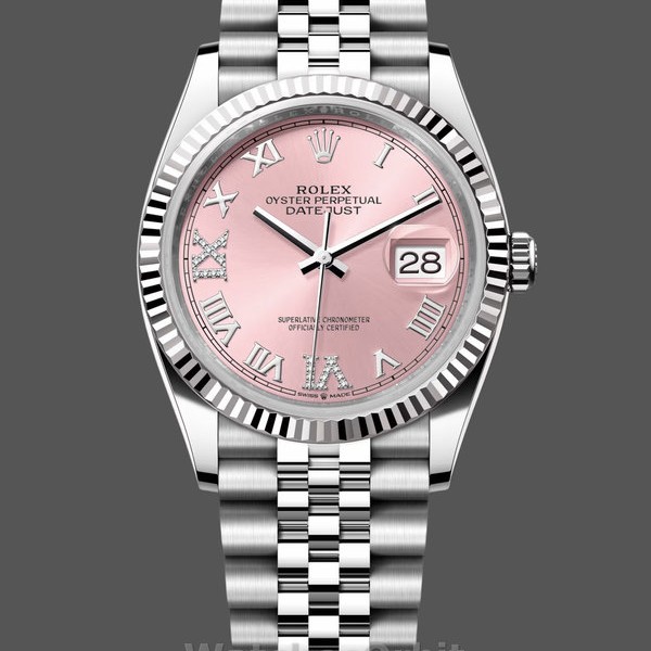 Unisexs Rolex Datejust 36mm Unisex-126234-Fluted Bezel-Pink Roman Dial Pink Replica Image