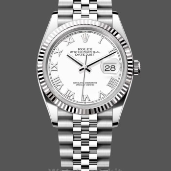 Unisex's Rolex Datejust 36mm Unisex-126234-Fluted Bezel-White Roman Dial White