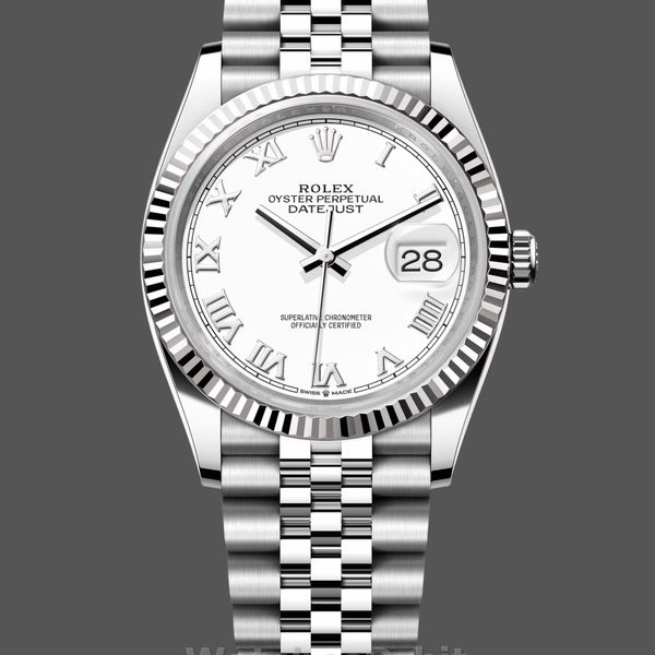 Unisexs Rolex Datejust 36mm Unisex-126234-Fluted Bezel-White Roman Dial White Replica Image