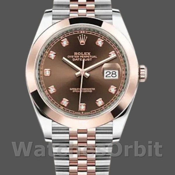 Mens Rolex Datejust 41mm Mens-126301-Rose Gold-Chocolate Brown Diamonds Dial Chocolate Brown Replica Image
