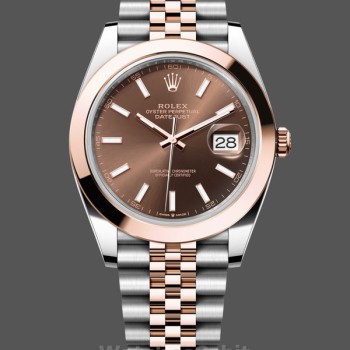 Men's Rolex Datejust 41mm Men's-126301-Rose Gold-Chocolate Brown Index Dial Chocolate Dial