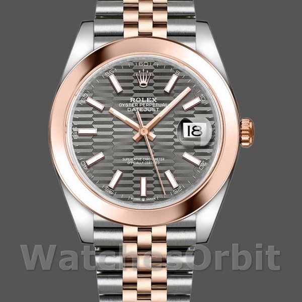 Mens Rolex Datejust 41mm Mens-126301-Rose Gold-Slate Grey Fluted Motif Dial Grey Replica Image