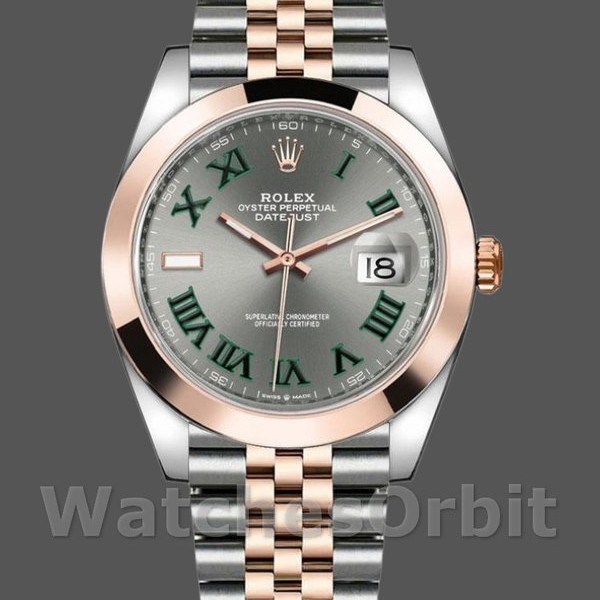 Mens Rolex Datejust 41mm Mens-126301-Rose Gold-Slate Grey Wimbledon Dial Grey Replica Image