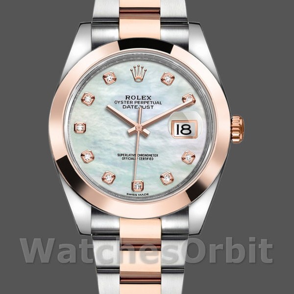 Mens Rolex Datejust 41mm Mens-126301-White MOP Diamond Dial-Steel & Rose Gold MOP Replica Image