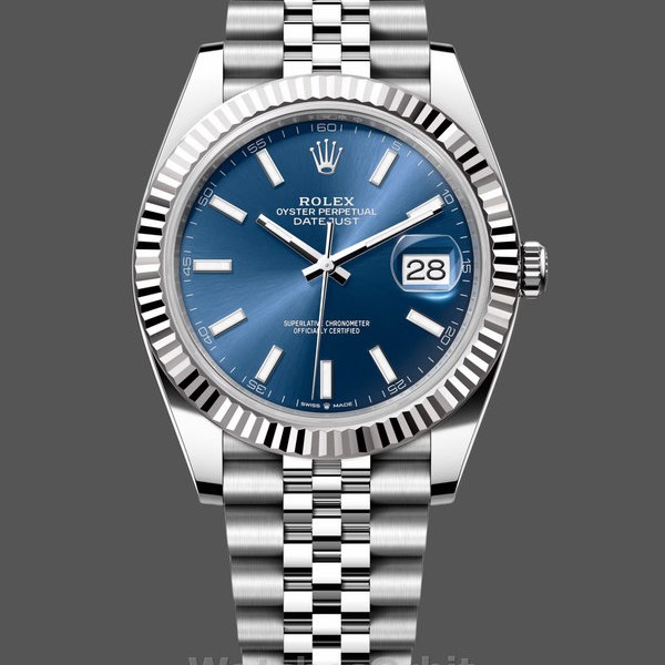 Mens Rolex Datejust 41MM Stainless Steel with Silver Dial Blue Replica Watch Image