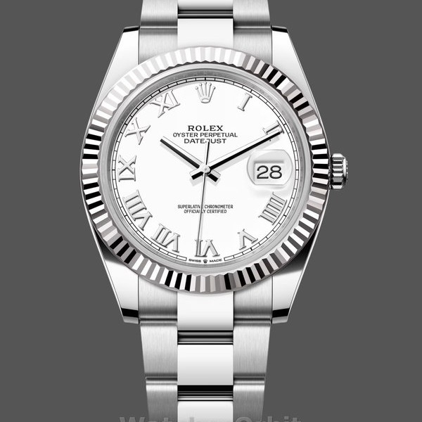 Mens Rolex Datejust 41mm Mens-126334 0023-Fluted Bezel-White Roman Numeral Dial White Replica Image