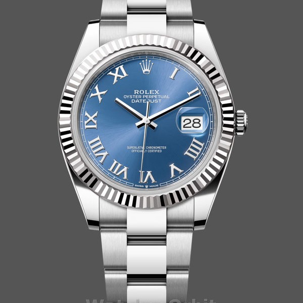 Mens Rolex Datejust 41mm Mens-126334 0025-Fluted Bezel-Blue Roman Numeral Dial Blue Replica Image