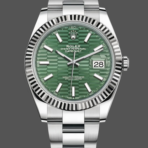 Mens Rolex Datejust 41mm Mens-126334 0029-Fluted Bezel-Green Motif Dial Green Replica Image