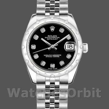 Women's Rolex Datejust 31mm Women's-178344-Black Diamond Dial-Jubilee Bracelet Black