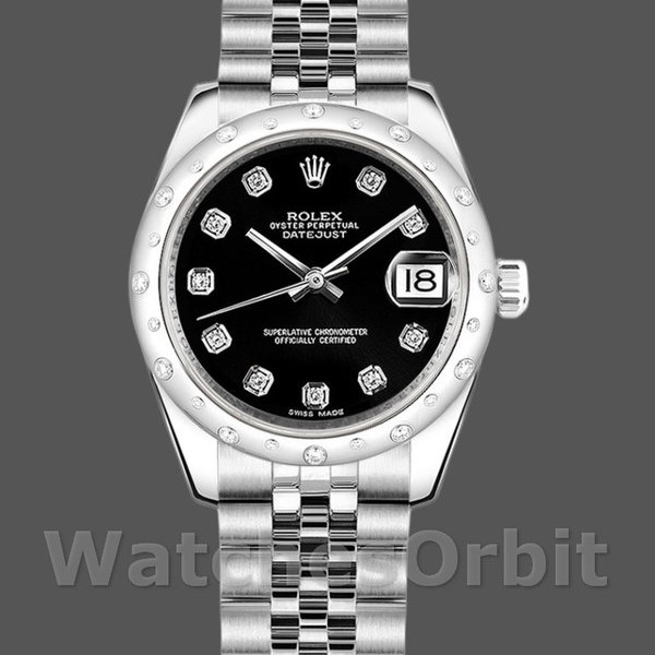 Womens Rolex Datejust 31mm Womens-178344-Black Diamond Dial-Jubilee Bracelet Black Replica Image
