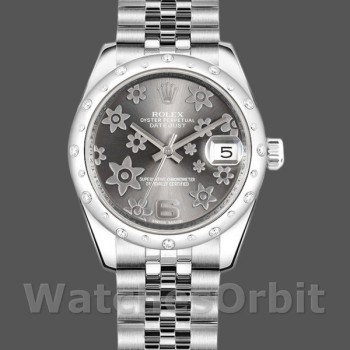 Women's Rolex Datejust 31mm Women's-178344-Rhodium Grey Floral Motif Dial Grey
