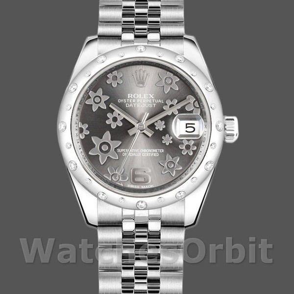 Womens Rolex Datejust 31mm Womens-178344-Rhodium Grey Floral Motif Dial Grey Replica Image