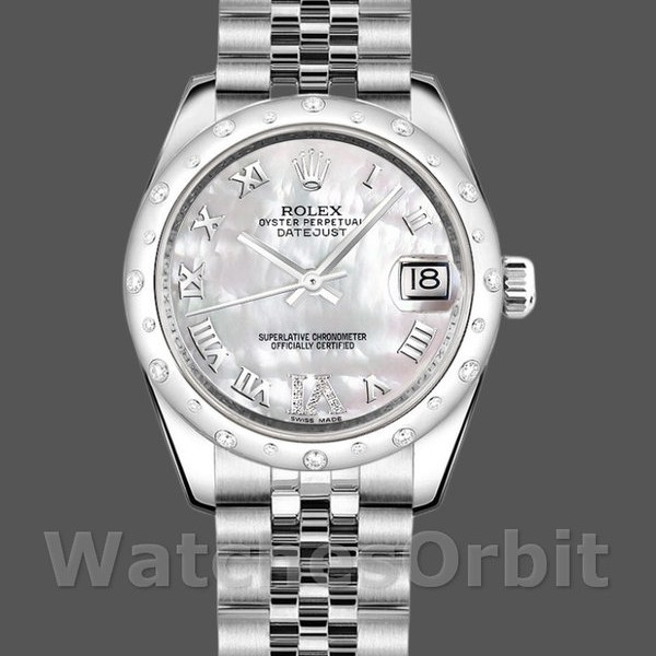 Womens Rolex Datejust 31mm Womens-178344-White Mother‑of‑Pearl Diamond Dial MOP Replica Image