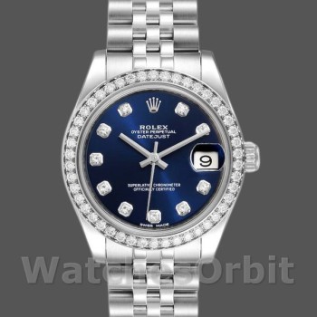 Women's Rolex Datejust 31mm Women's-178384-Blue Dial-Diamond Bezel Blue