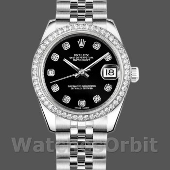 Women's Rolex Datejust 31mm Women's-178384-Black Diamond Dial-Diamond Bezel Black<br />