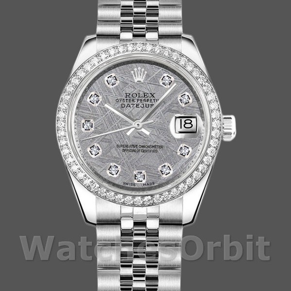Womens Rolex Datejust-178384, 31mm, Meteorite Grey Dial, Diamond Bezel, Lady Meteorite Grey Replica Image