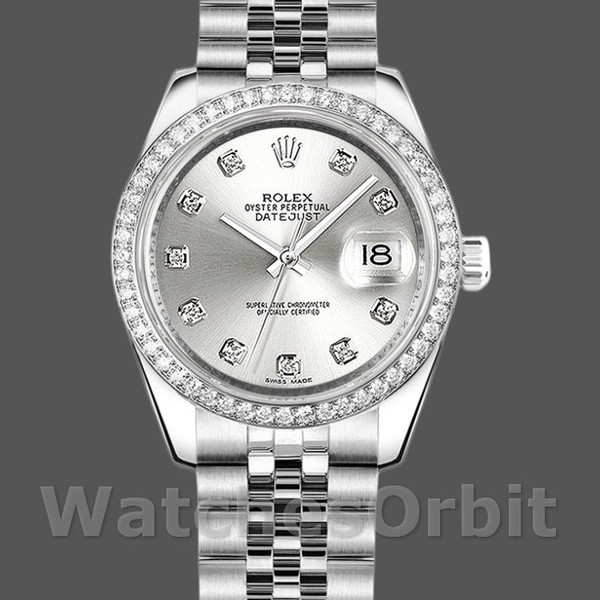 Womens Rolex Datejust-178384, 31mm, Silver Diamonds Dial, Diamond Bezel, Lady Silver Replica Image