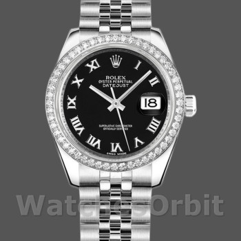 Women's Rolex Datejust 31mm Women's-178384-Black Roman Dial-Stainless Steel Black