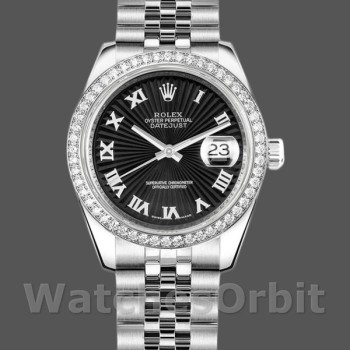 Women's Rolex Datejust 31mm Women's-178384-Black Sunburst Dial-Stainless Steel Black