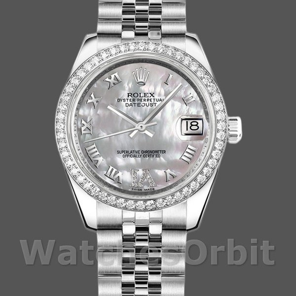 Womens Rolex Datejust 31mm Womens-178384-White Mother‑of‑Pearl Dial-Diamonds MOP Replica Image