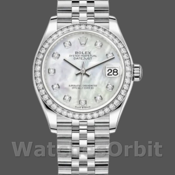 Womens Rolex Datejust 31mm Womens-178384-White Mother‑of‑Pearl Diamonds Dial MOP Replica Image